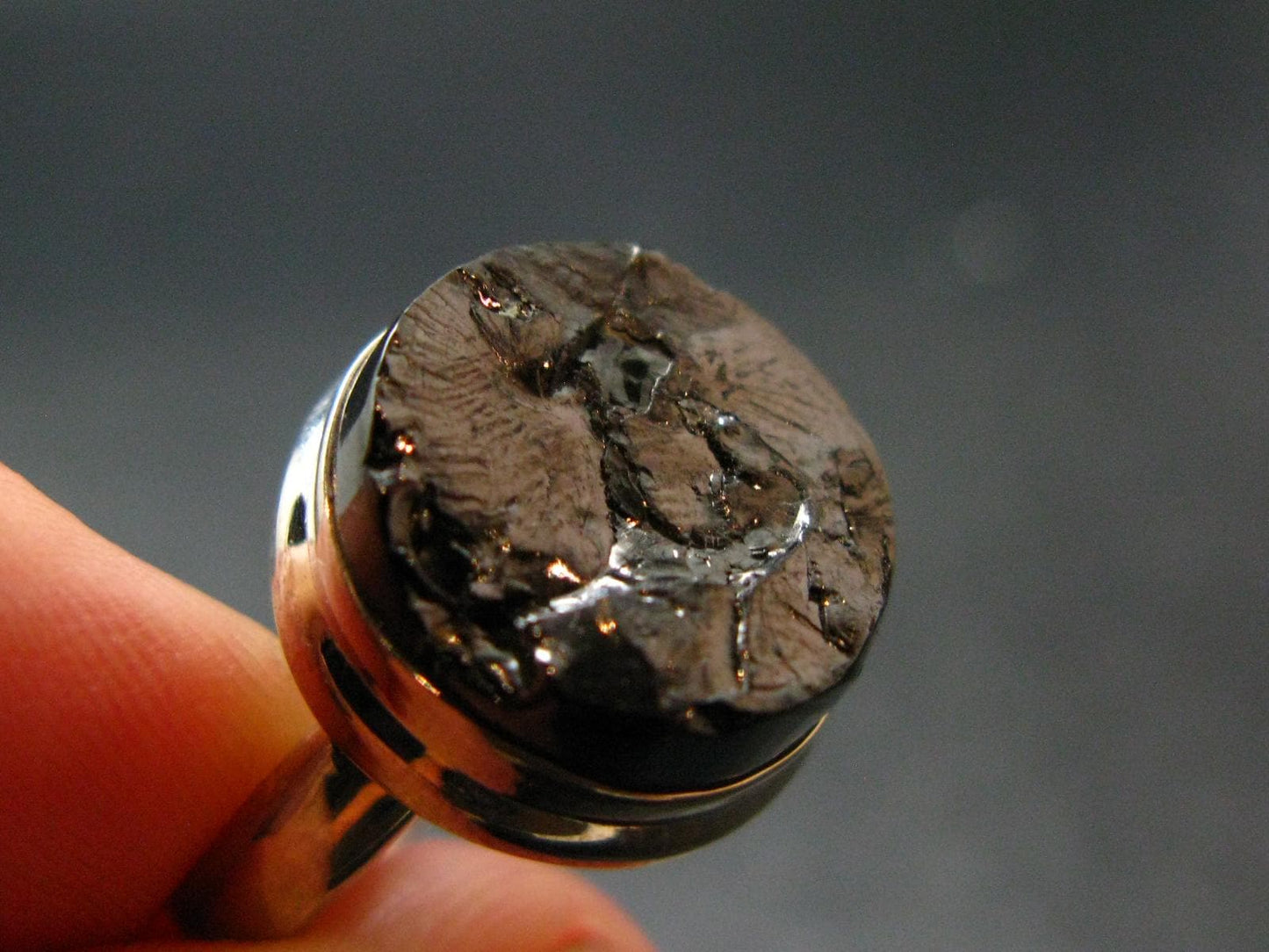 Unpolished Elite Shungite Silver Ring from Russia - Size 8 - 5.35 Grams