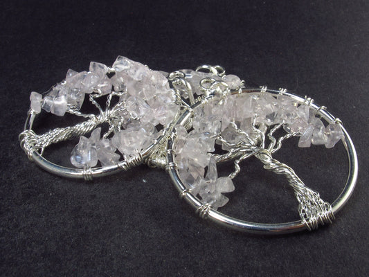 Set of 3 Natural Rose Quartz Tree of Life Pendants