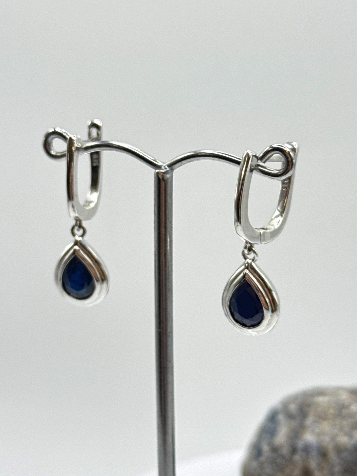 Teardrop Sapphire Sterling Silver Dangle Earrings | September Birthstone