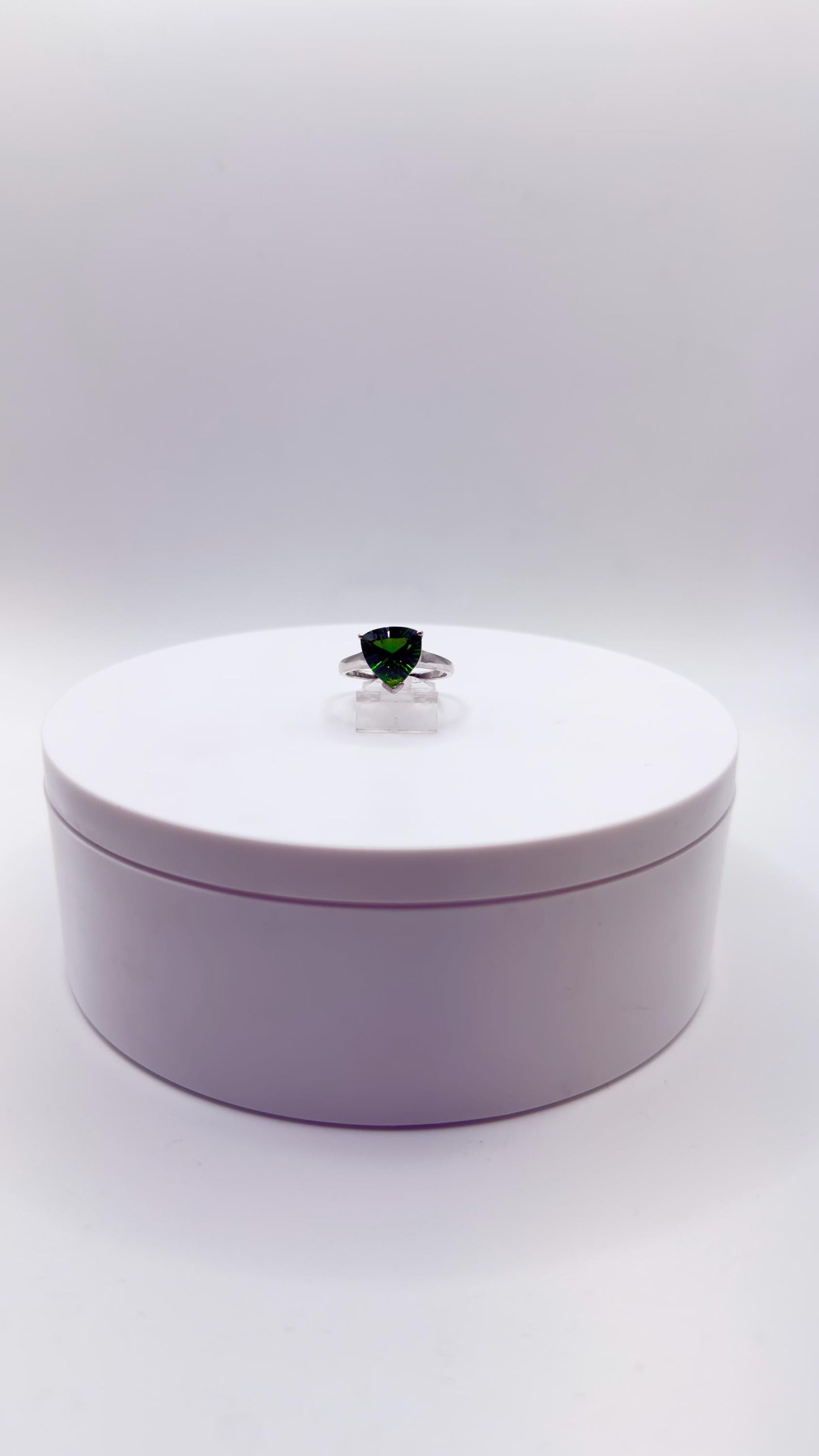 Green Helenite Trillion Cut Ring – Sterling Silver Faceted Gemstone Statement Ring