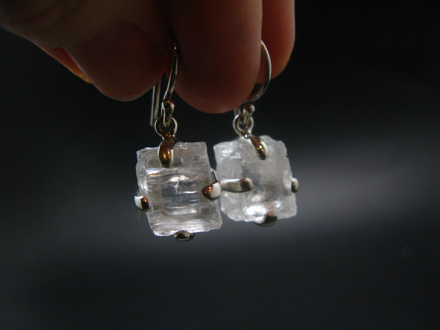 Clear Petalite Crystal Silver Earrings from Brazil - 1.0" - 7.61 Grams