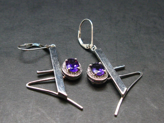Faceted Natural Amethyst 925 Sterling Silver Earrings - 0.5" - 8.83 Grams