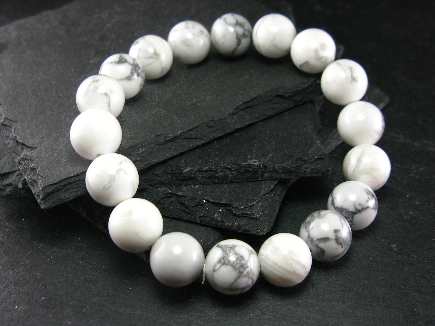 Howlite Genuine Bracelet ~ 7.5 Inches ~ 12mm Round Beads