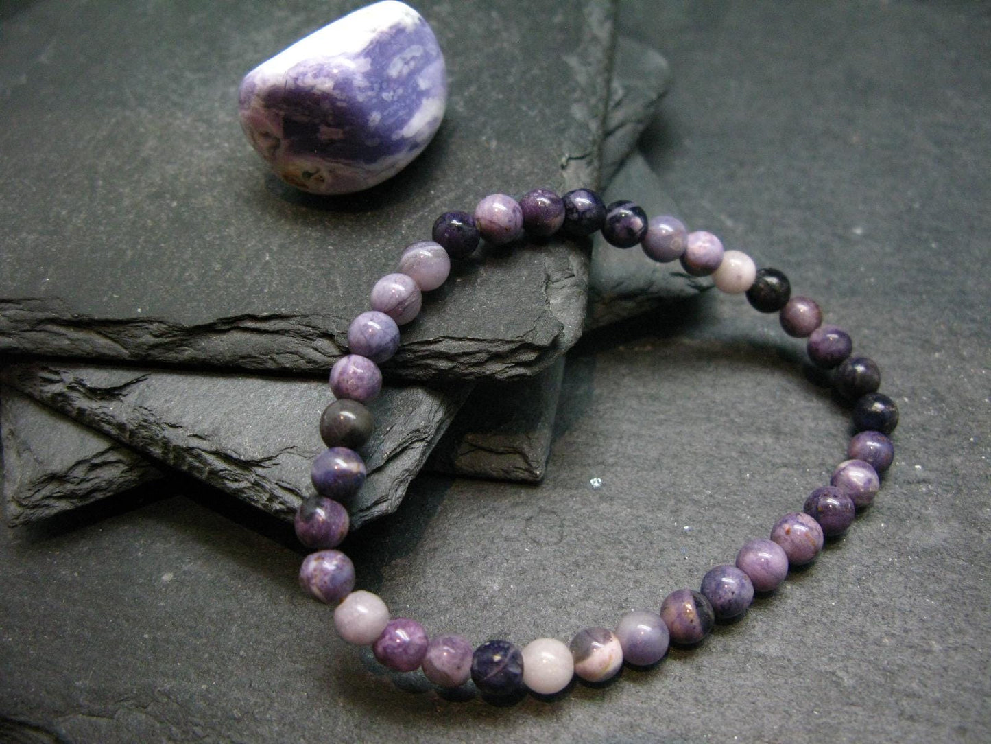 Tiffany Stone Violet Opal Genuine Bracelet ~ 7 Inches ~ 6mm Round Beads
