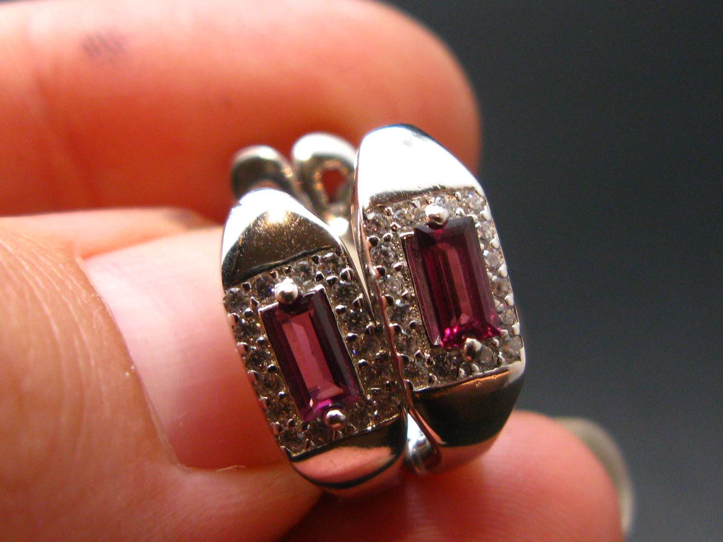 Gem Faceted Purplish Red Garnet Rhodolite Silver Ring With Earrings from Zimbabwe - Size 8 - 6.20 Grams