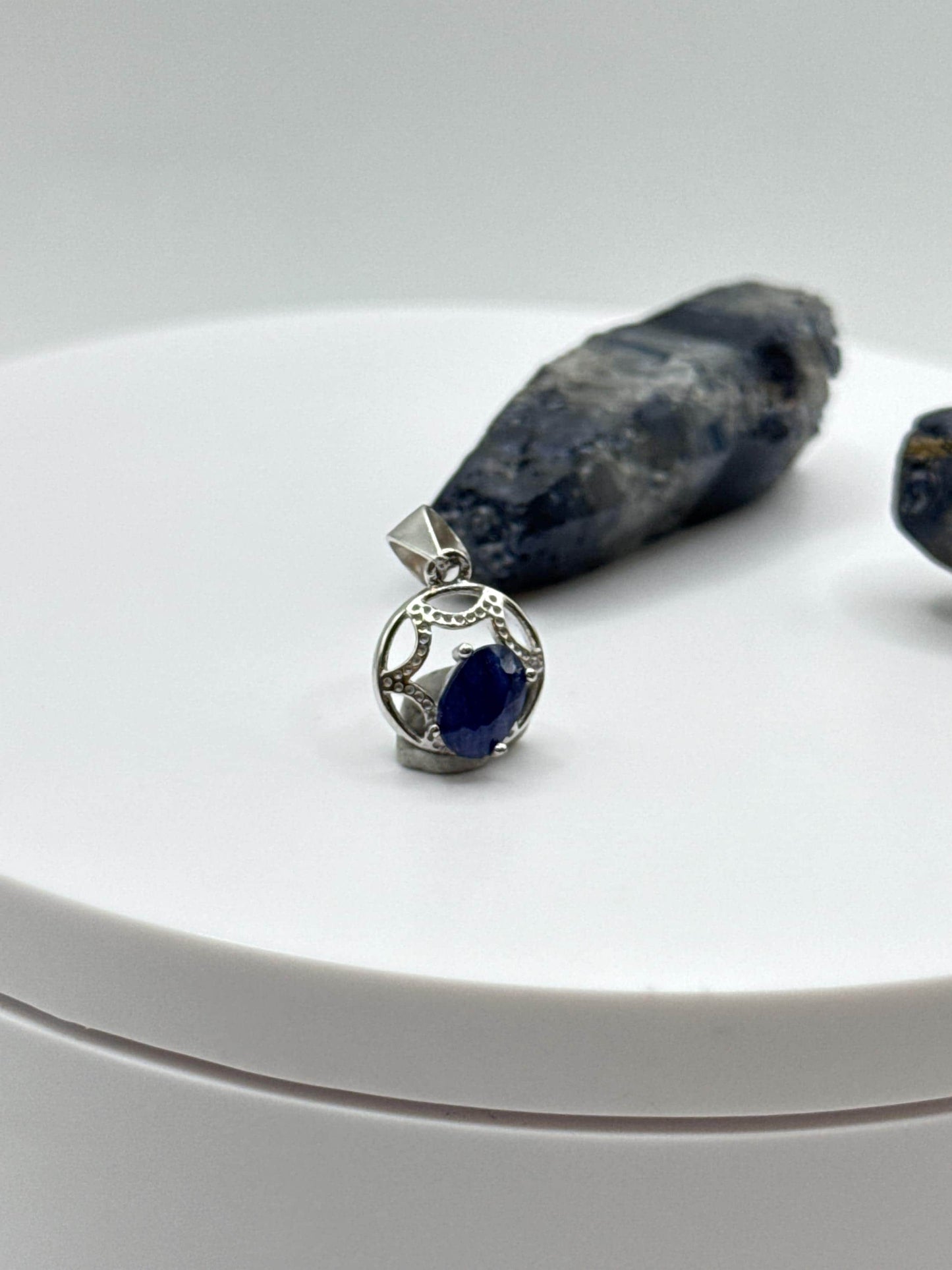 Natural Sapphire Sterling Silver Pendant | September Birthstone Necklace