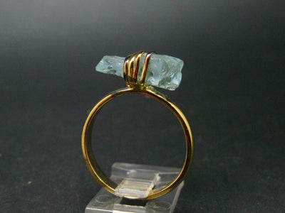 Aquamarine Gem Gold Plated Sterling Silver Ring - Size 10 - 4.55 Grams