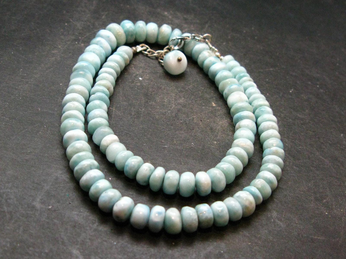Larimar Necklace Rondelle Beads From Dominican Republic - 17" - 40.37 Grams
