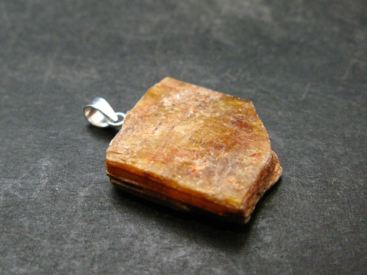Orange Kyanite Crystal Silver Pendant From Tanzania - 1.1" - 6.0 Grams