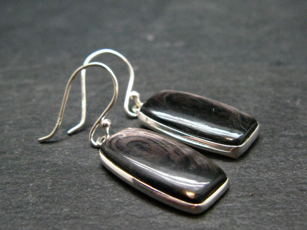 Tumbled Hypersthene Silver Earrings From Canada - 1.5" - 6.38 Grams