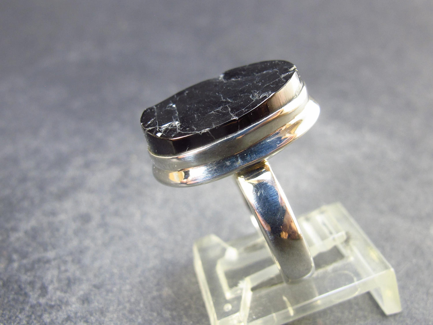 Unpolished Elite Shungite Silver Ring from Russia - Size 6.5 - 5.12 Grams