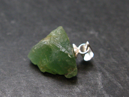 Extremely Rare Raw Gem Green Kornerupine Silver Pendant Crystal From Tanzania - 2.0 Grams - 0.8"