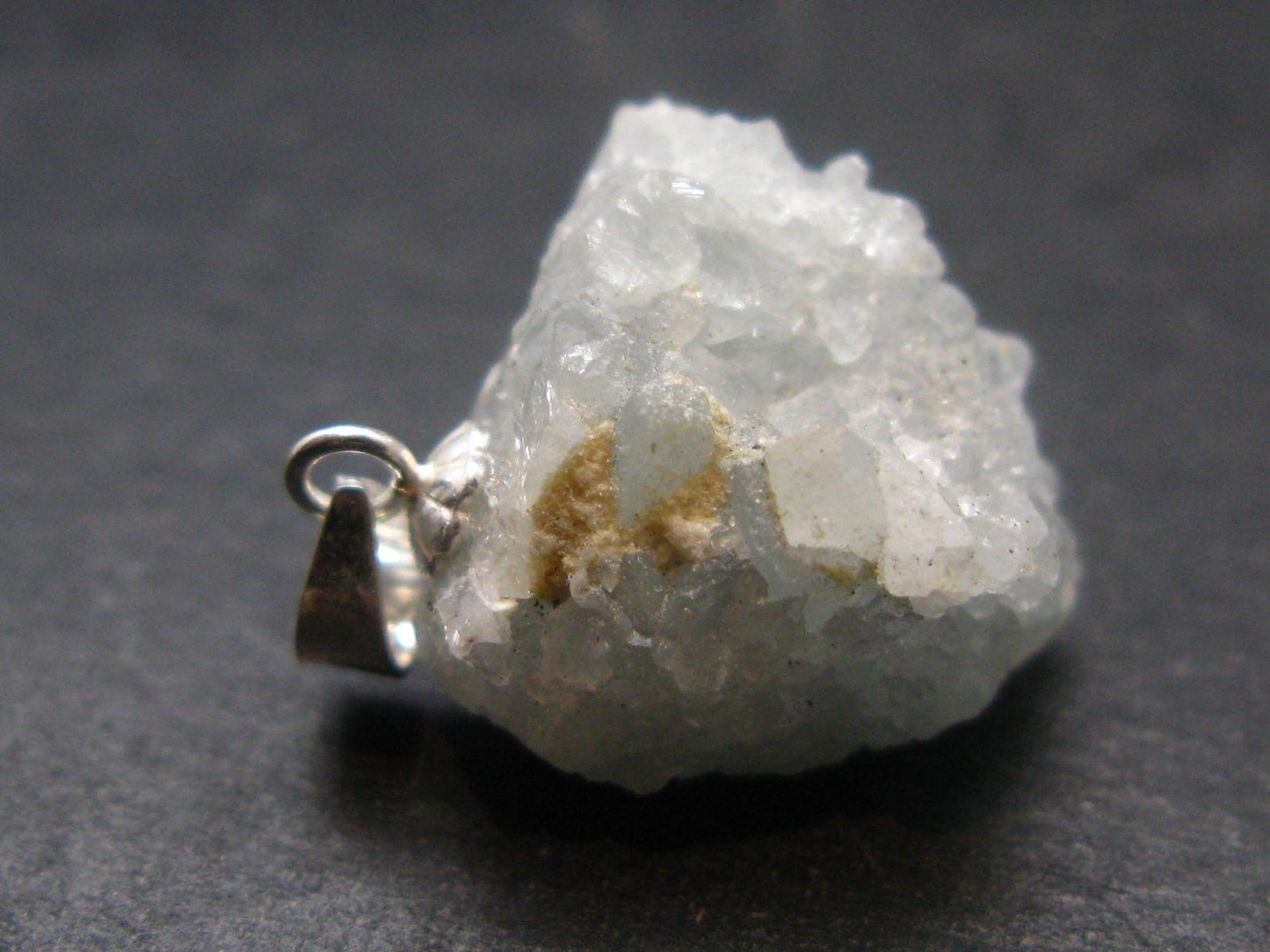 Rare Raw Blue Euclase Gem Crystal Silver Pendant from Brazil - 0.8" - 3.86 Grams