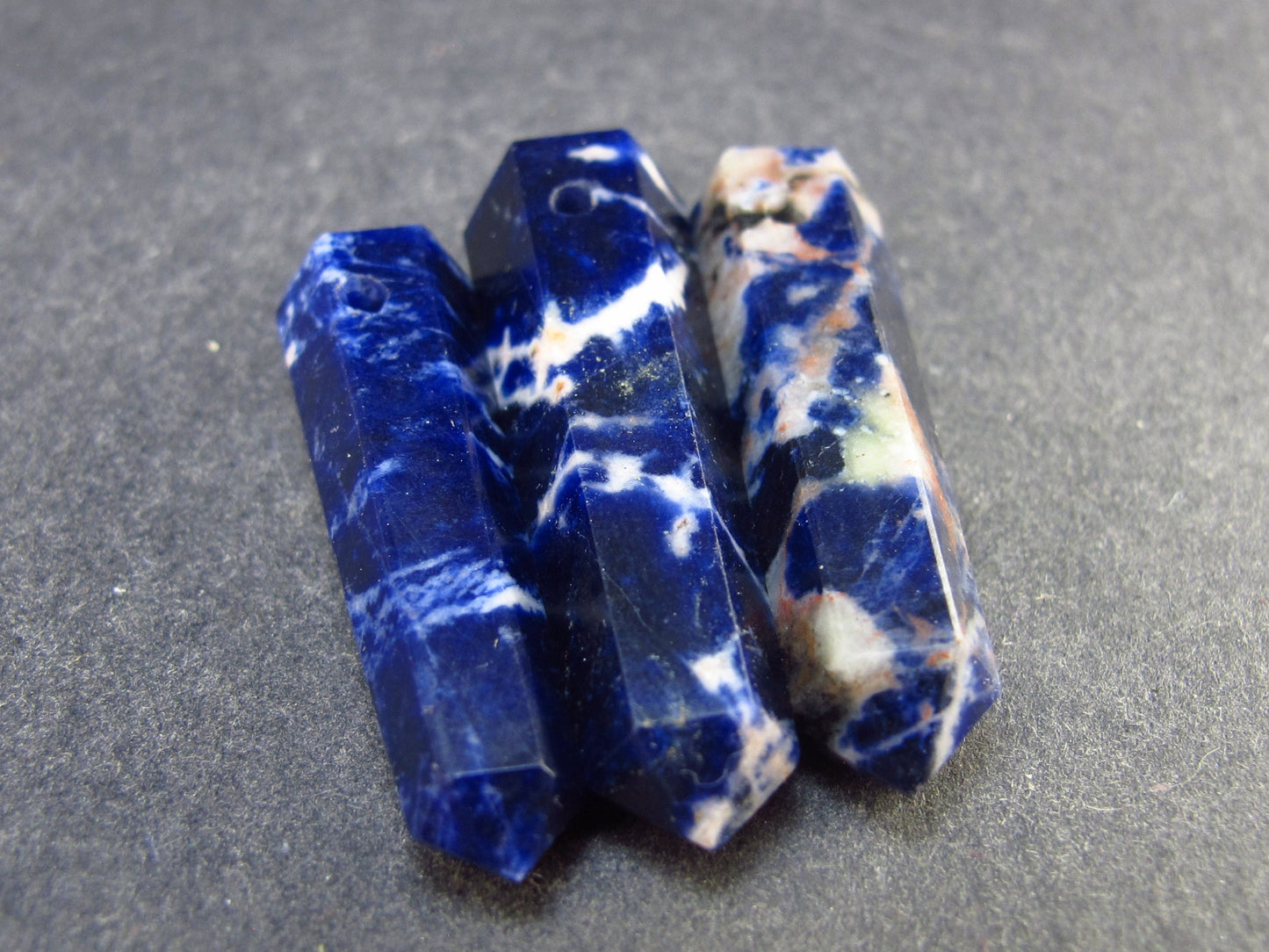 Lot of 3 Natural Sodalite Pencil Point Pendants from Brazil