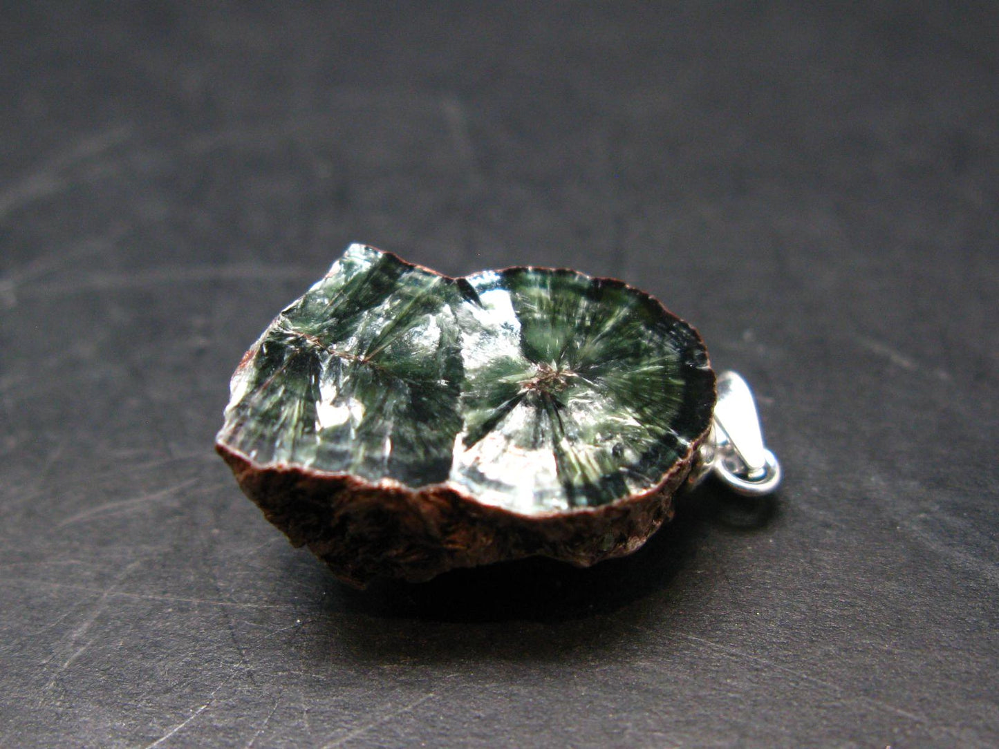 Nice Polished Seraphinite Clinochlore Stalactite Silver Pendant From Russia - 1.0" - 3.36 Grams
