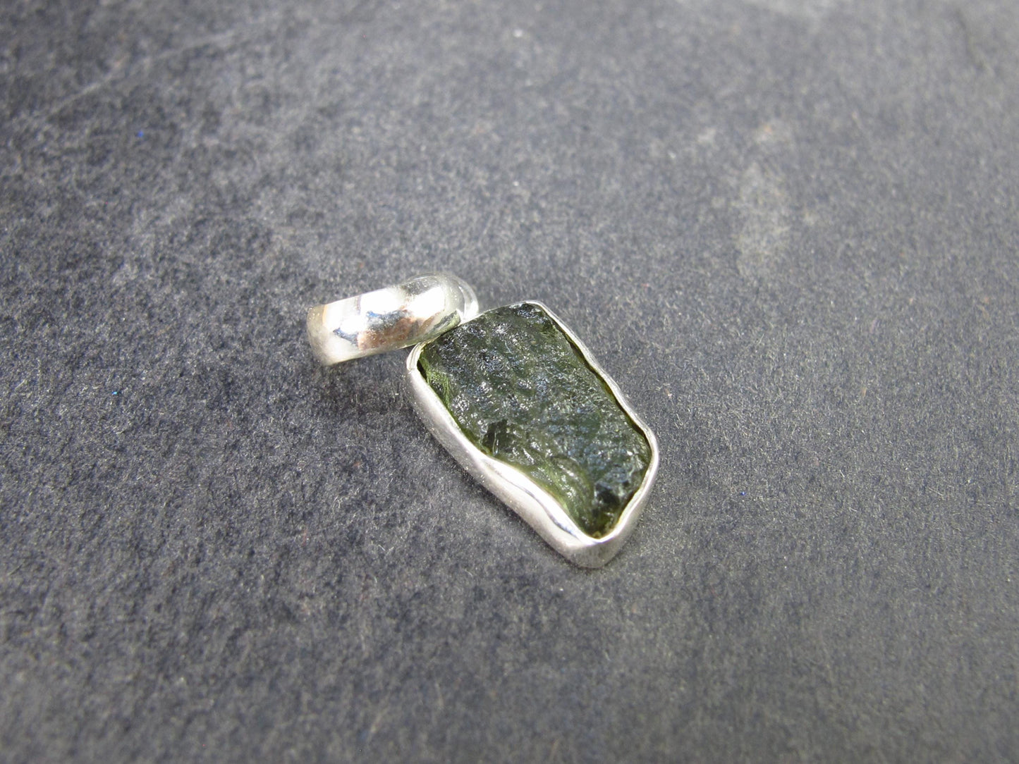 Natural Gem Moldavite Tektite SS Pendant from Czech Republic - 1.30 Grams - 0.9"