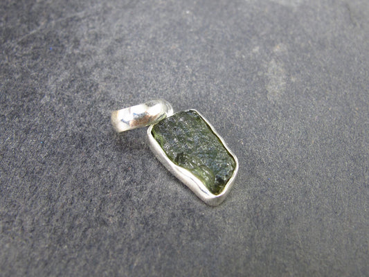 Natural Gem Moldavite Tektite SS Pendant from Czech Republic - 1.30 Grams - 0.9"