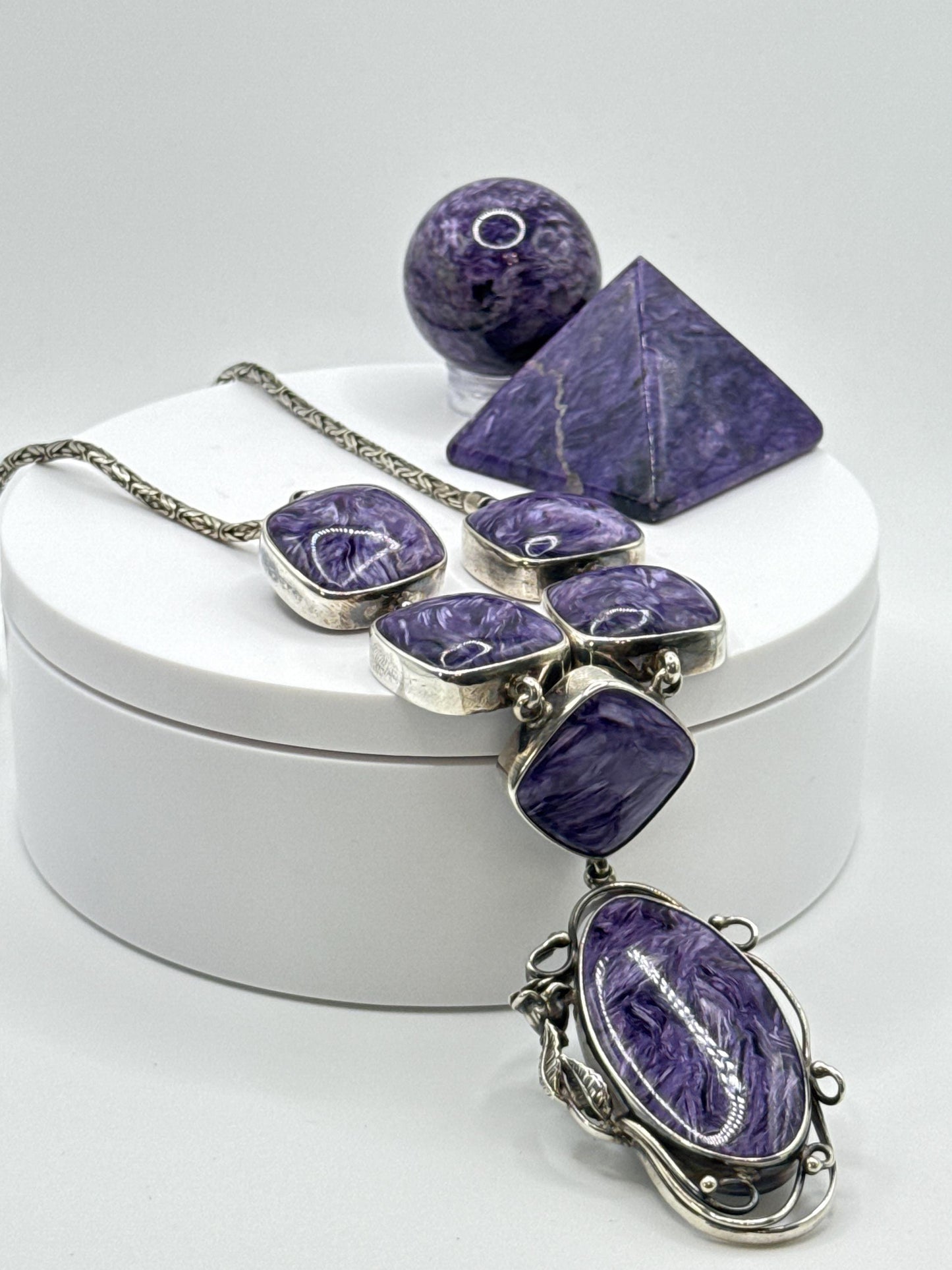 Charoite & Sterling Silver Statement Necklace - 72.87 Grams