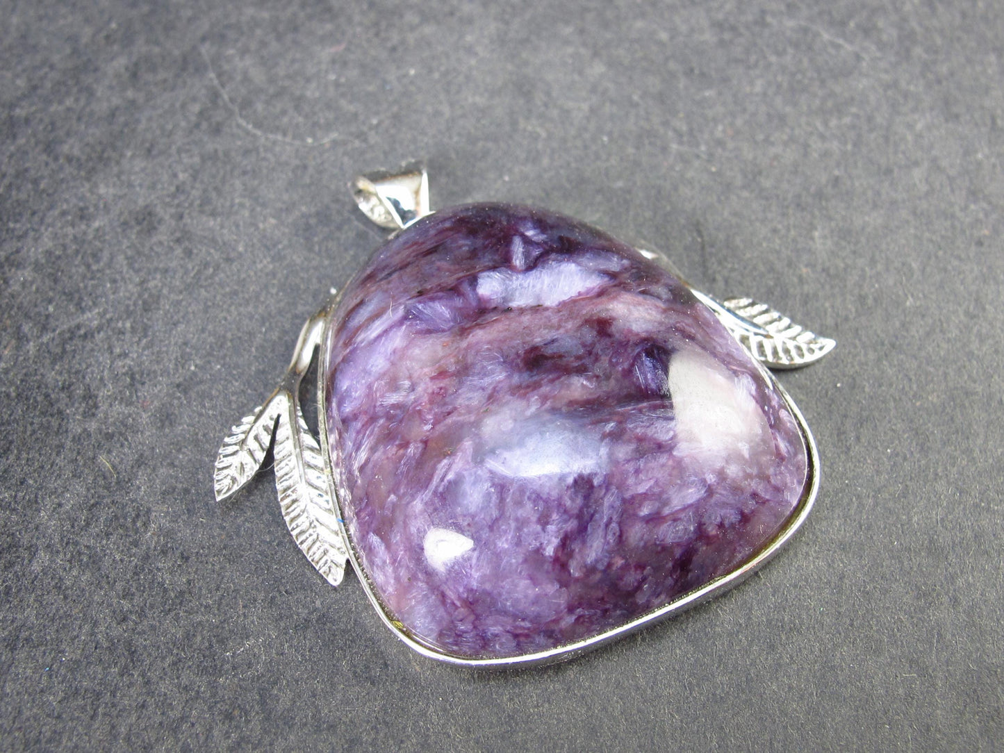 Rare High-Quality Charoite Pendant in SS From Russia - 1.6" - 18.5 Grams