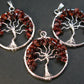 Set of Three Natural Red Garnet Almandine Tree of Life Healing Necklace Pendant
