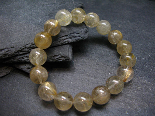 Rutilated Quartz Genuine Bracelet ~ 7 Inches ~ 12mm Round Beads