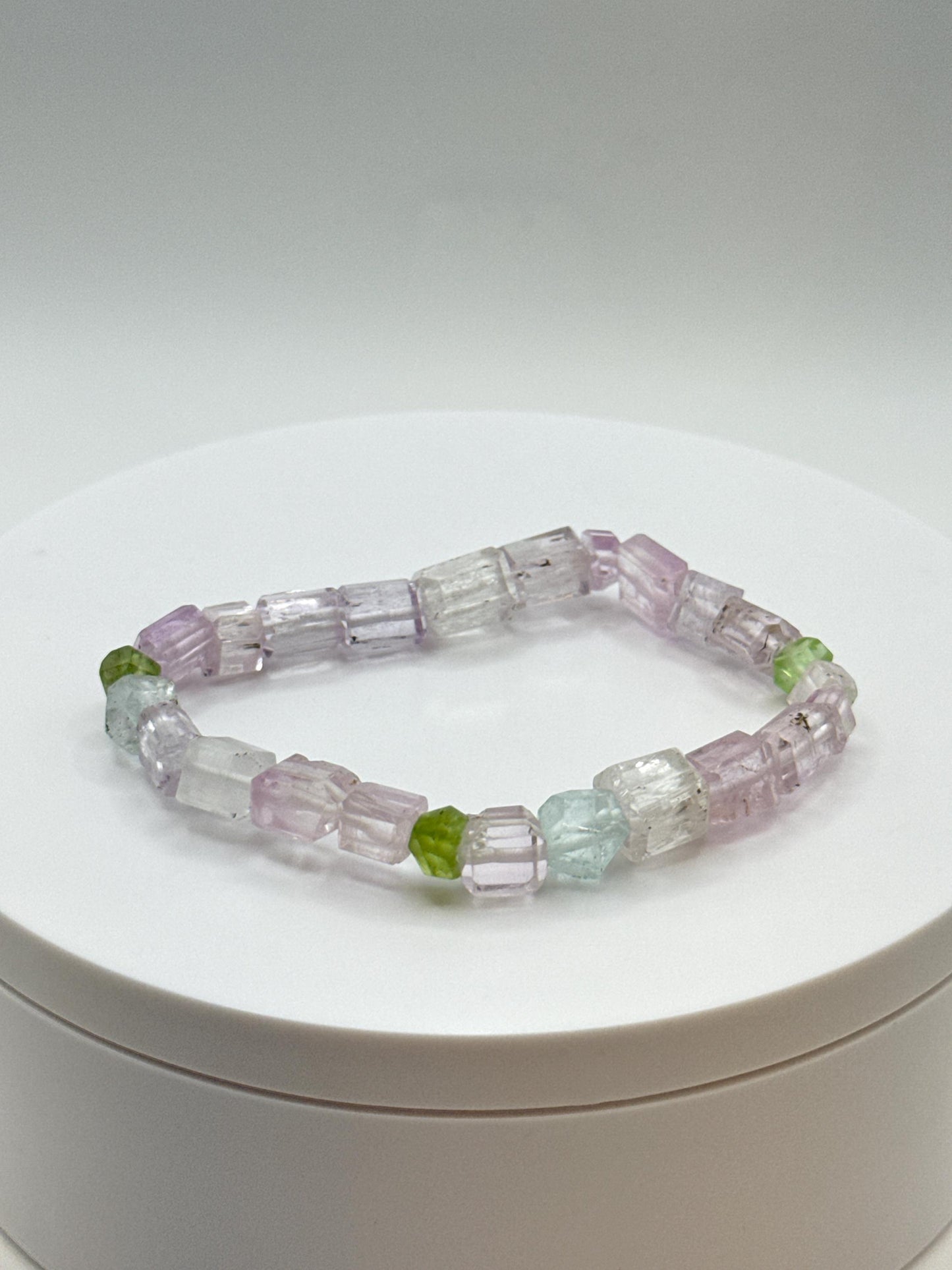 Kunzite & Peridot Bracelet | Lilac, Green Crystal Healing Jewelry