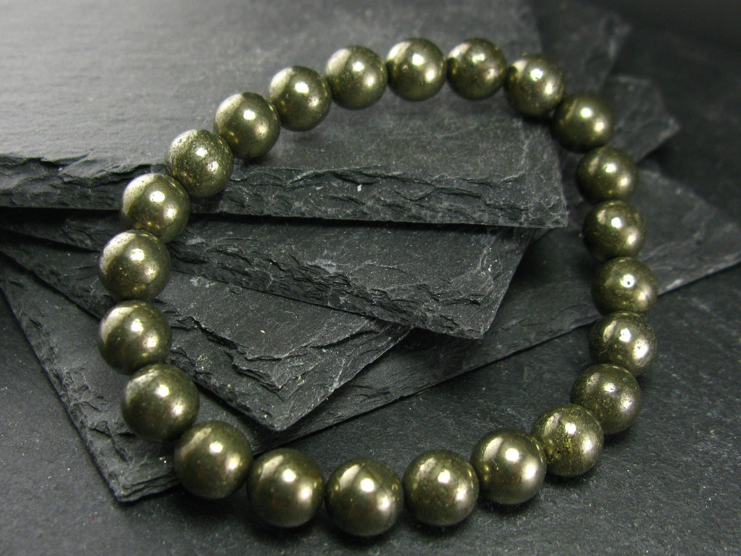 Pyrite Genuine Bracelet ~ 7 Inches ~ 8mm Round Beads