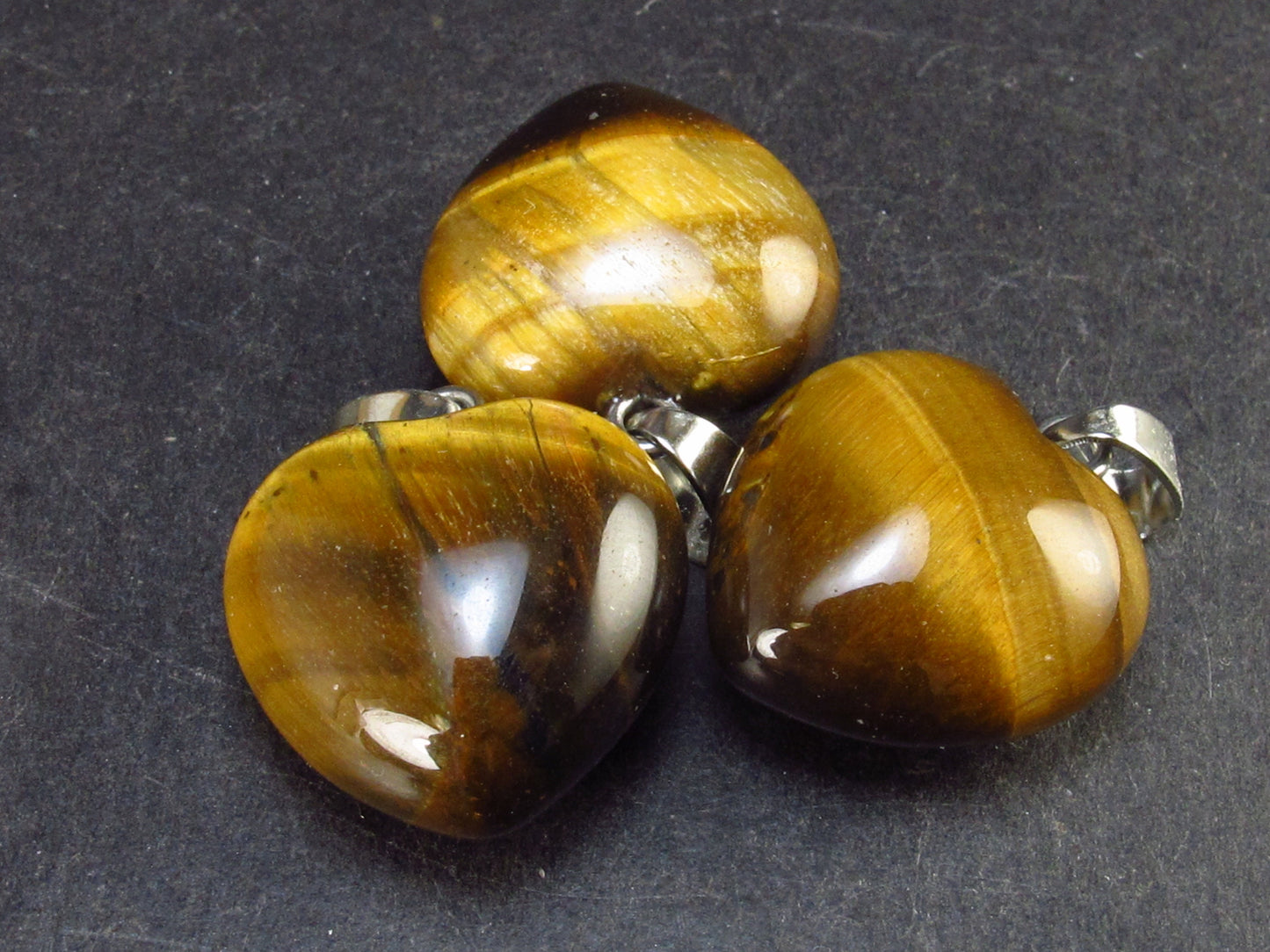Lot of 3 Tiger Eye Puffed Heart Shape Pendants from Brazil