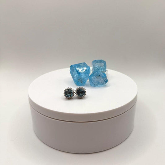 Swiss Blue Topaz Stud Earrings in Sterling Silver — Classic Sparkle - Weight 3.77 Grams
