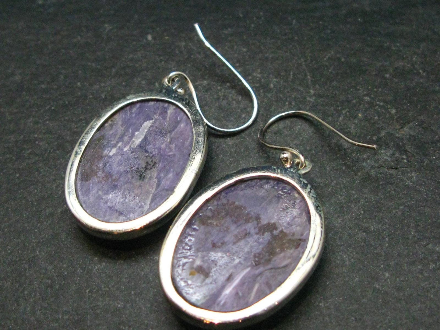 Lilac Stone!!! Stunning Silky Charoite AAA Quality Earrings From Russia - 1.5" - 11.91 Grams