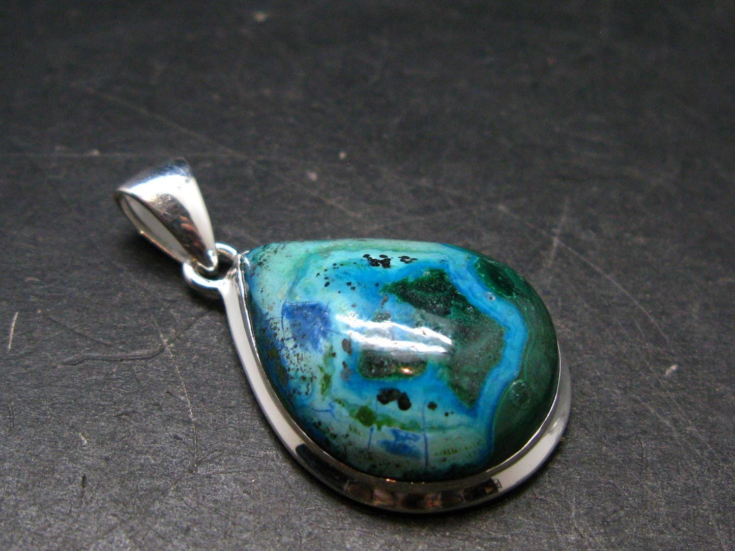Malachite And Chrysocola Silver Plated Pendant from Congo - 1.4" - 6.18 Grams
