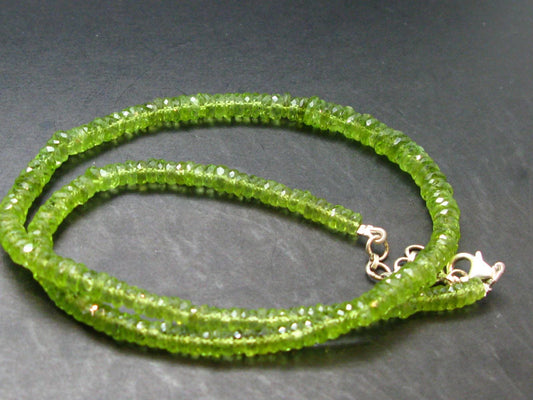 Gem Olivine Peridot Rondelle Beads Necklace From Pakistan - 17"