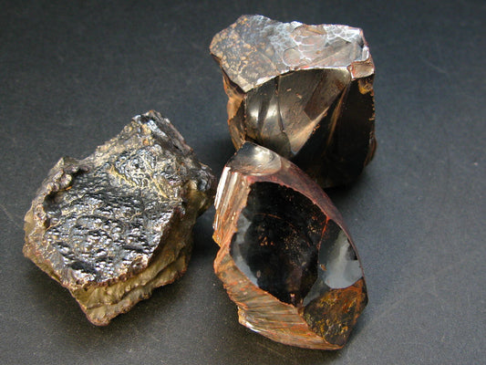 Kidney Ore!! Lot of Three Rough Brilliant Silvery Black Botryoidal Bubbles Hematite from Morocco