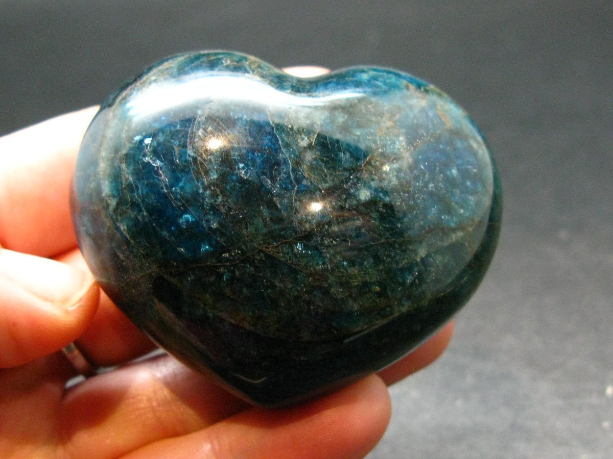 Neon Blue Apatite Tumbled Heart from Madagascar - 109.08 Grams - 1.8"
