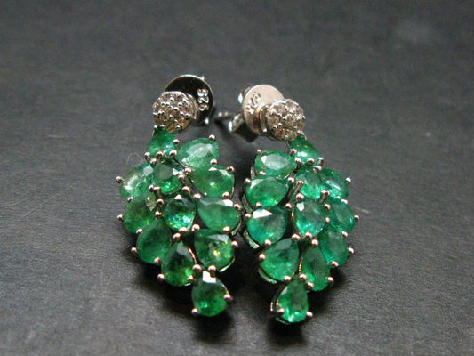 Gem Emerald Faceted Earrings In Sterling Silver - 3.41 Carats