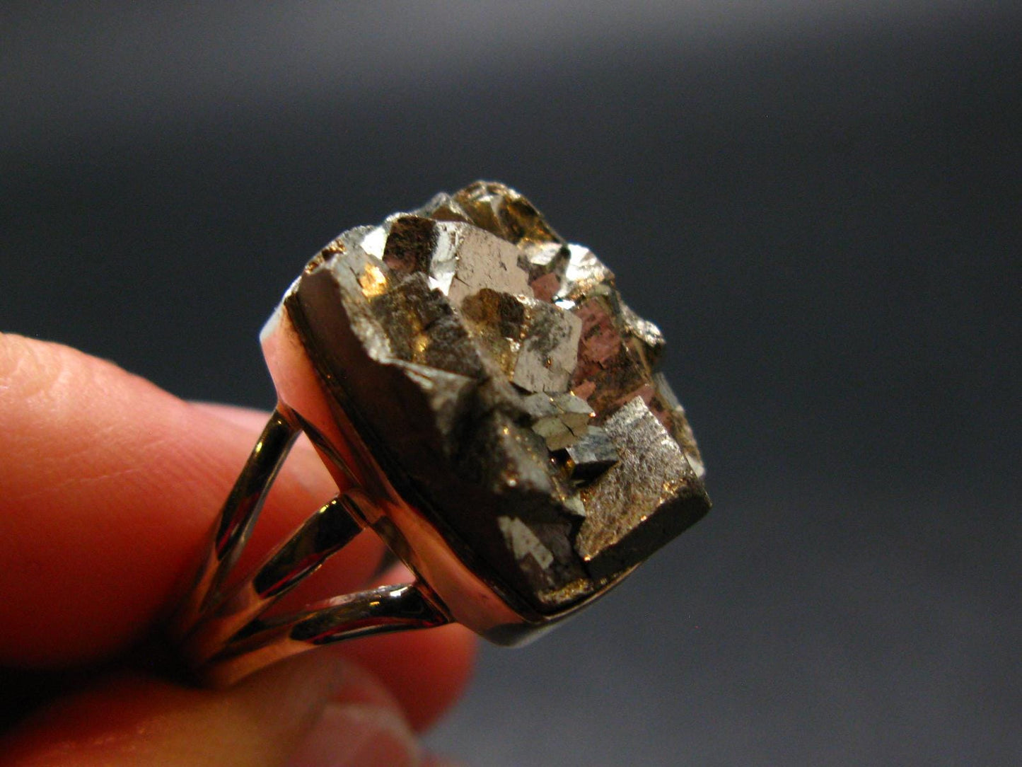 Large Raw Pyrite Silver Ring From Peru - 7.33 Grams - Size 8