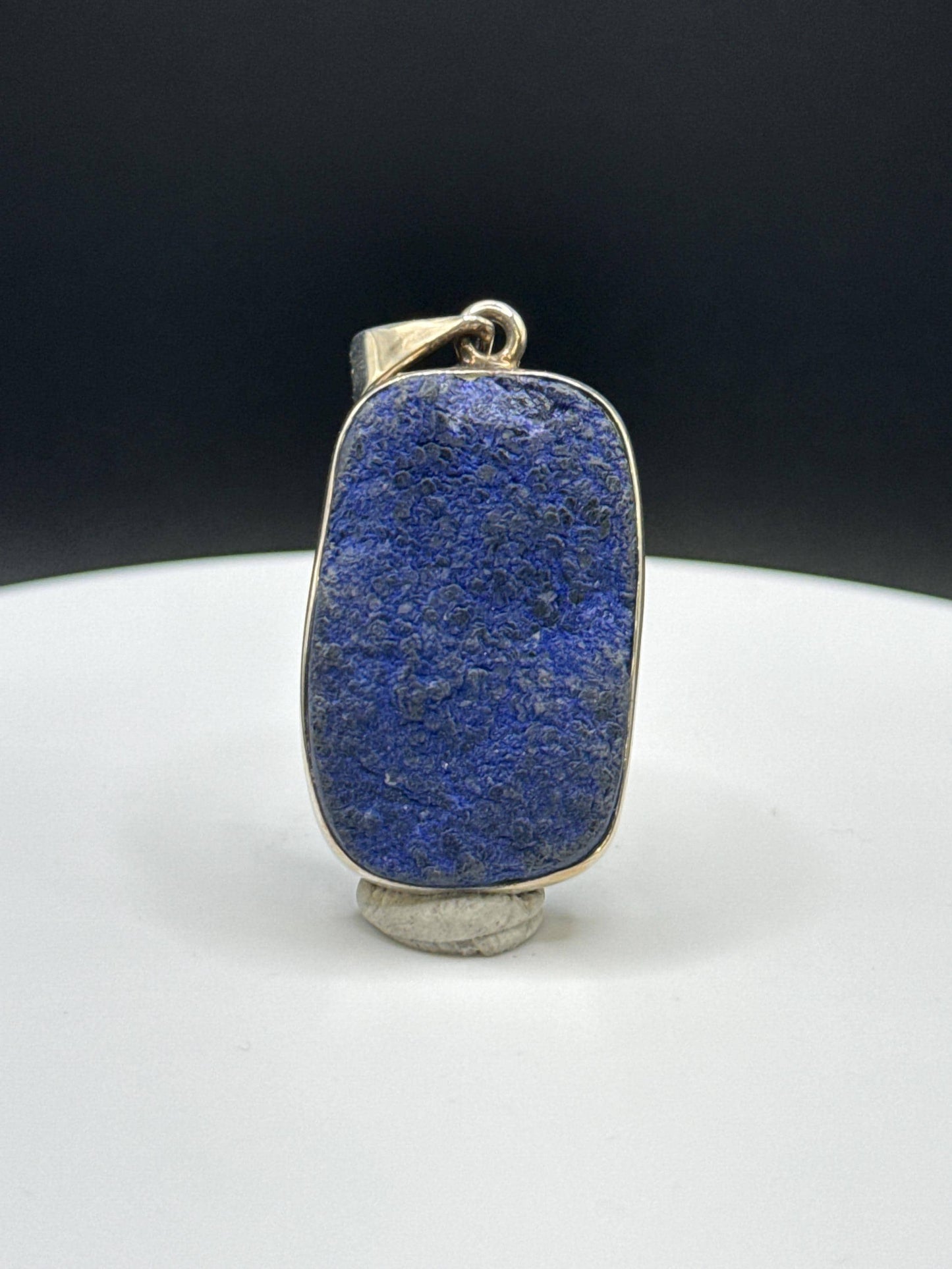 Raw Azurite Silver Amulet | Deep Blue Crystal