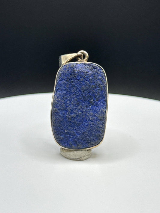 Raw Azurite Silver Amulet | Deep Blue Crystal