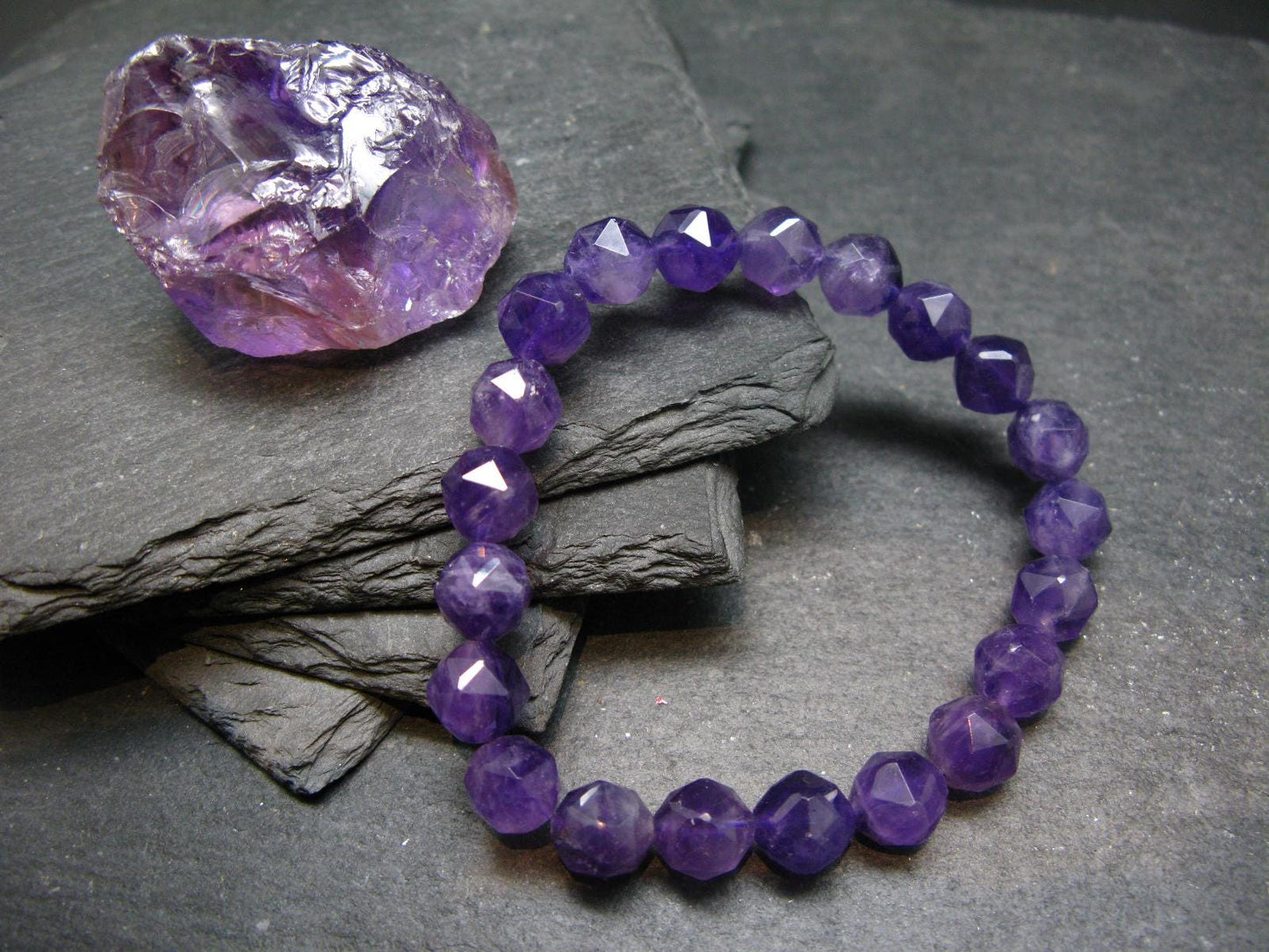 Amethyst Genuine Bracelet ~ 7 Inches ~ 9mm Facetted Beads
