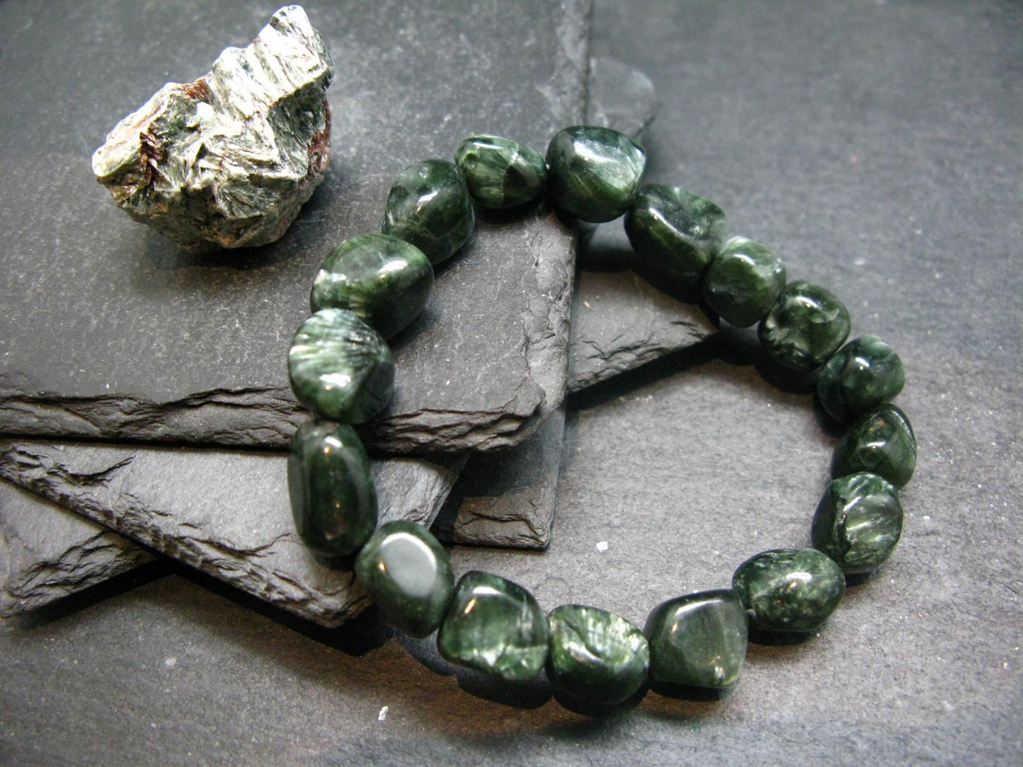 Seraphinite Clinochlore Genuine Bracelet ~ 7 Inches ~ 12mm Tumbled Beads