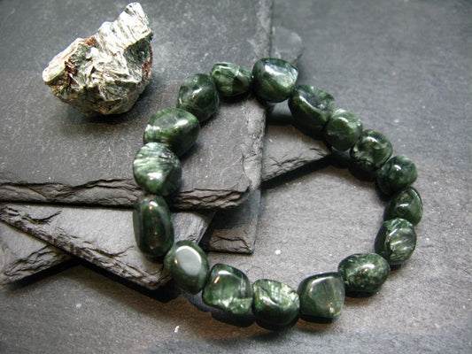 Seraphinite Clinochlore Genuine Bracelet ~ 7 Inches ~ 12mm Tumbled Beads