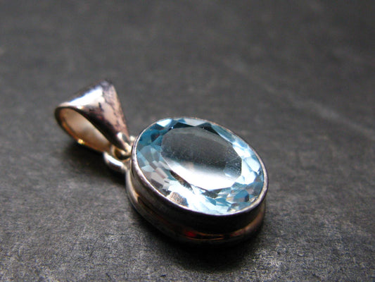 Blue Topaz Sterling Silver Pendant From Brazil - 0.8" - 2.72 Grams