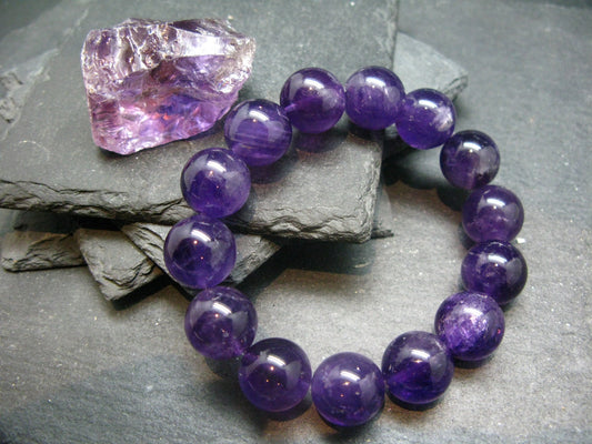 Amethyst Genuine Bracelet ~ 7 Inches ~ 14mm Round Beads