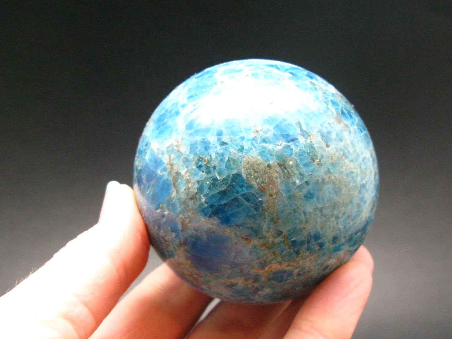 Large neon blue Apatite sphere from Madagascar- 364.5 GRAMS - 2.3"
