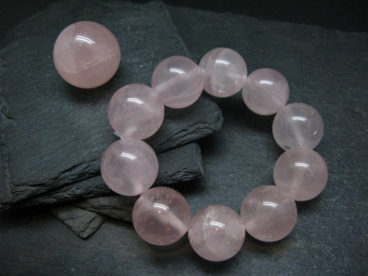Rose Quartz Genuine Bracelet ~ 7 Inches ~ 22mm Round Beads