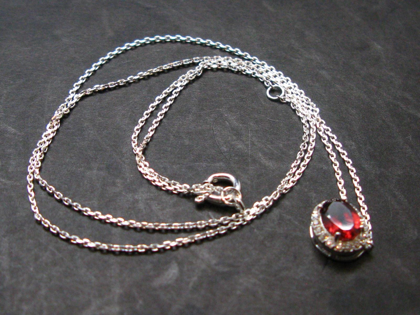 Red Garnet Almandine Gem Silver Pendant with Chain From India - 18" - 2.16 Grams