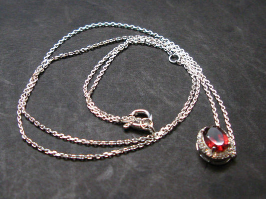 Red Garnet Almandine Gem Silver Pendant with Chain From India - 18" - 2.16 Grams