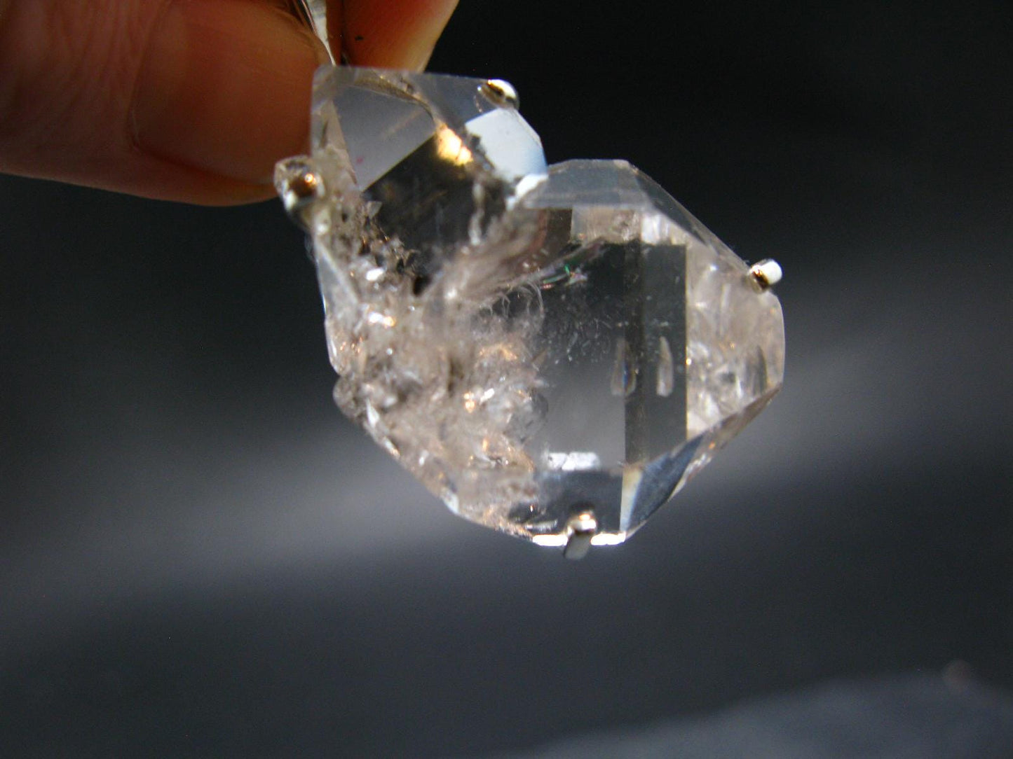 Fine Natural Herkimer Diamond Silver Pendant From New York - 1.8" - 25.40 Grams