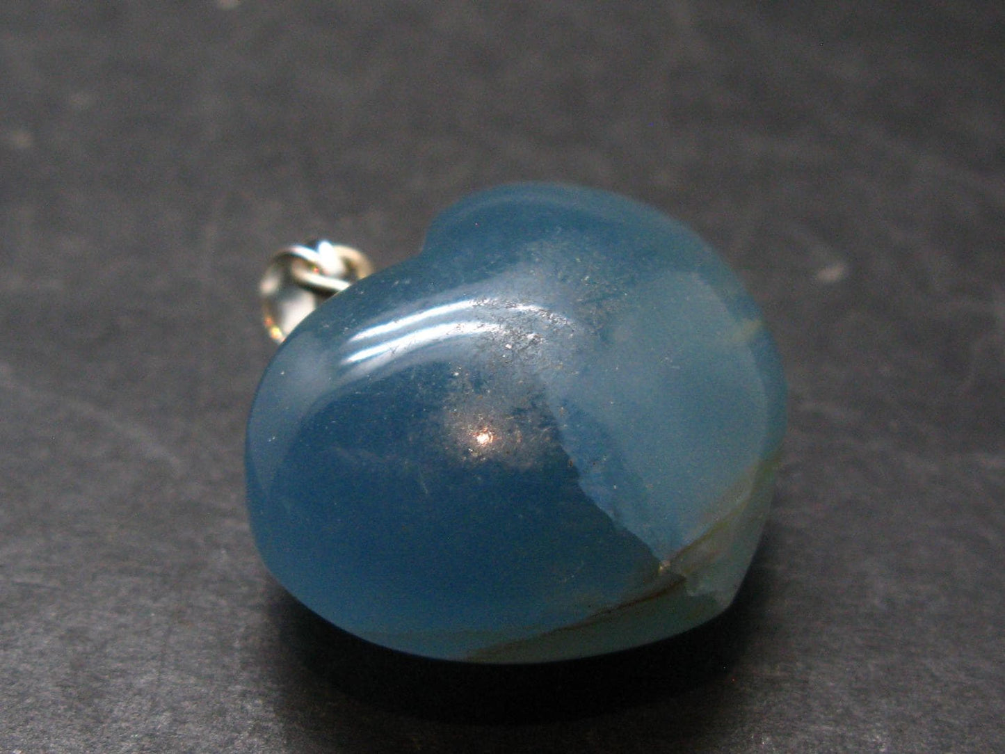 Lemurian Aquatine Blue Calcite Silver Heart Pendant from Argentina - 1.2" - 13.35 Grams