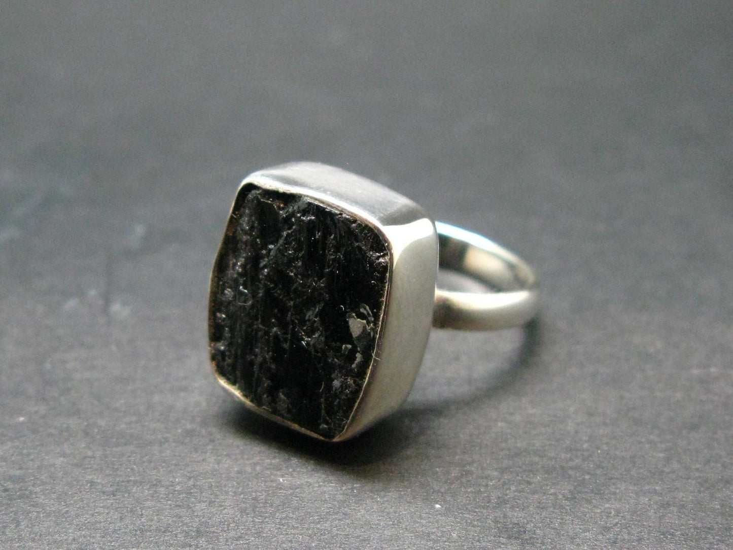 Natural Crystal Black Tourmaline 925 Silver Ring From Namibia - 6.05 Grams - Size 6